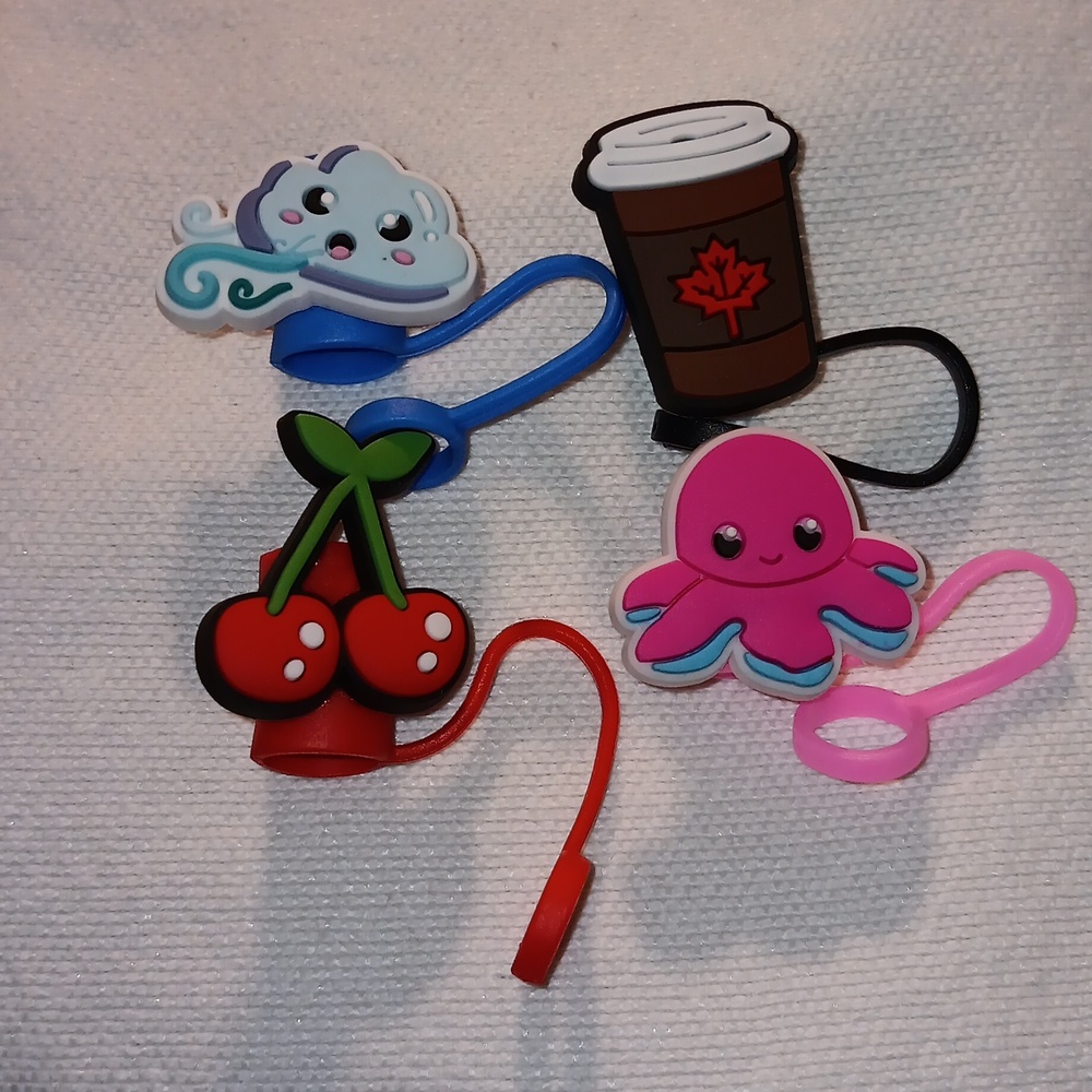 Stanley 10MM Straw Toppers 4Pack (#36) Cloud, Coffee, Cherries, Octopus